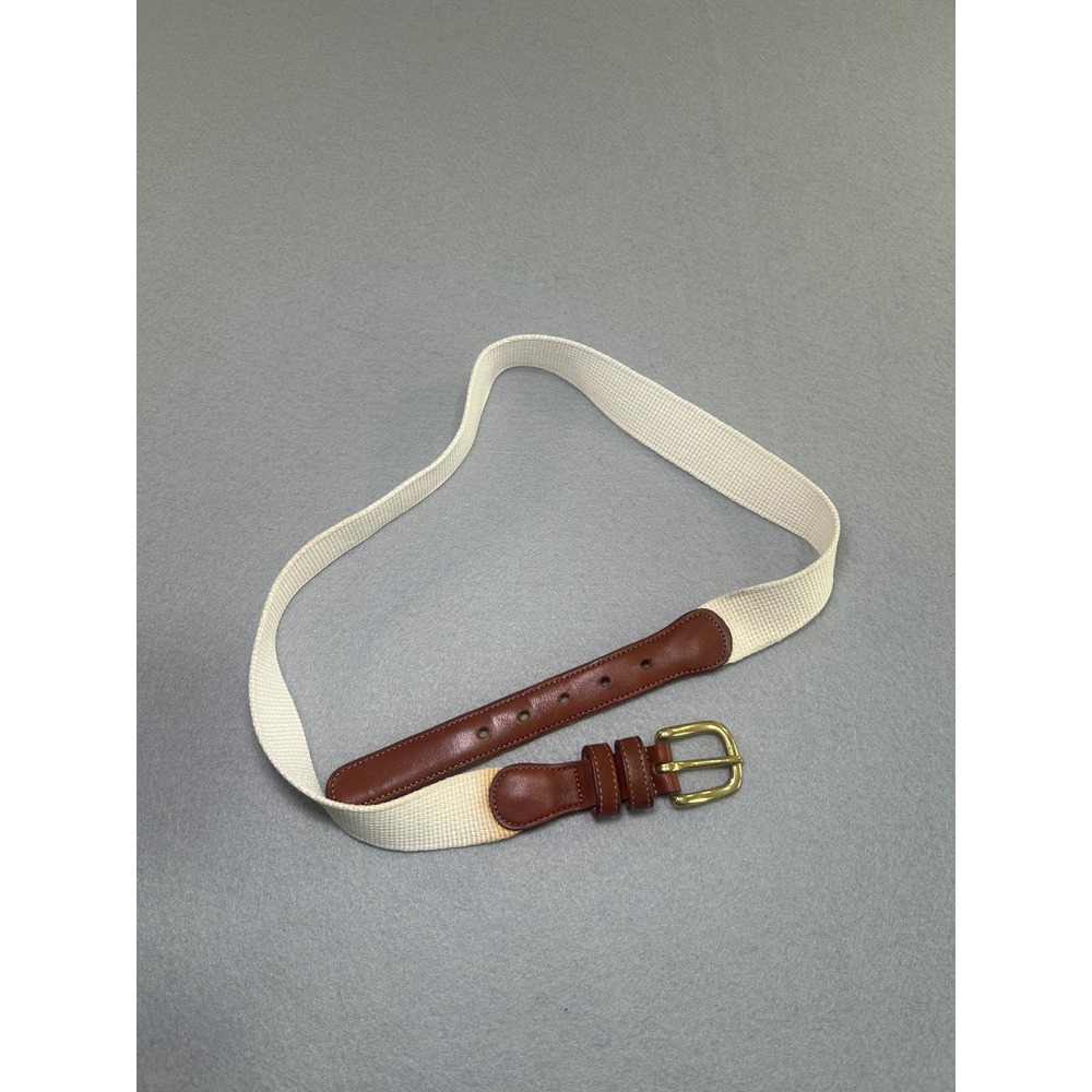 Coach Linen Leather Belt Womens 32 Cream‎ Brown Vintage Brass Buckle 3815